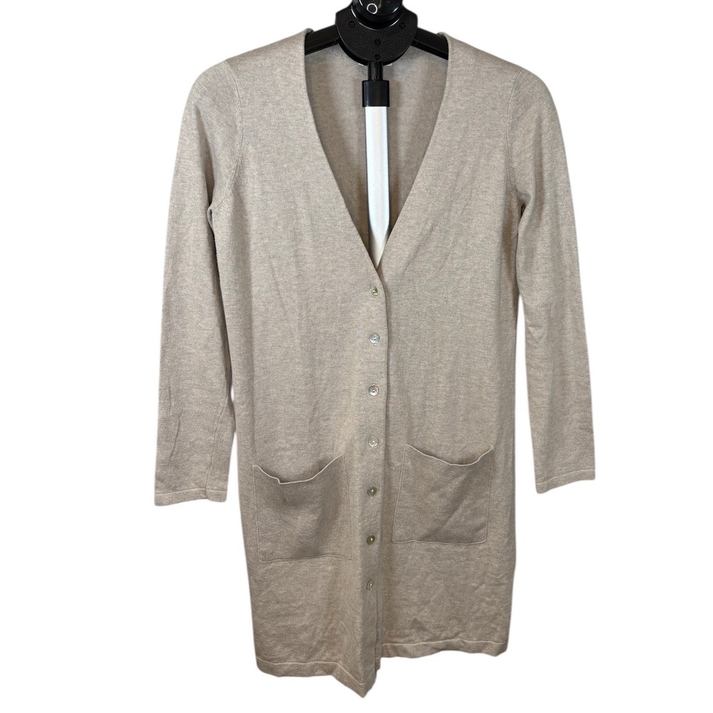 J‎ Jill Womens XS Heather Oatmeal Cotton Cashmere Silk Longline Cardigan